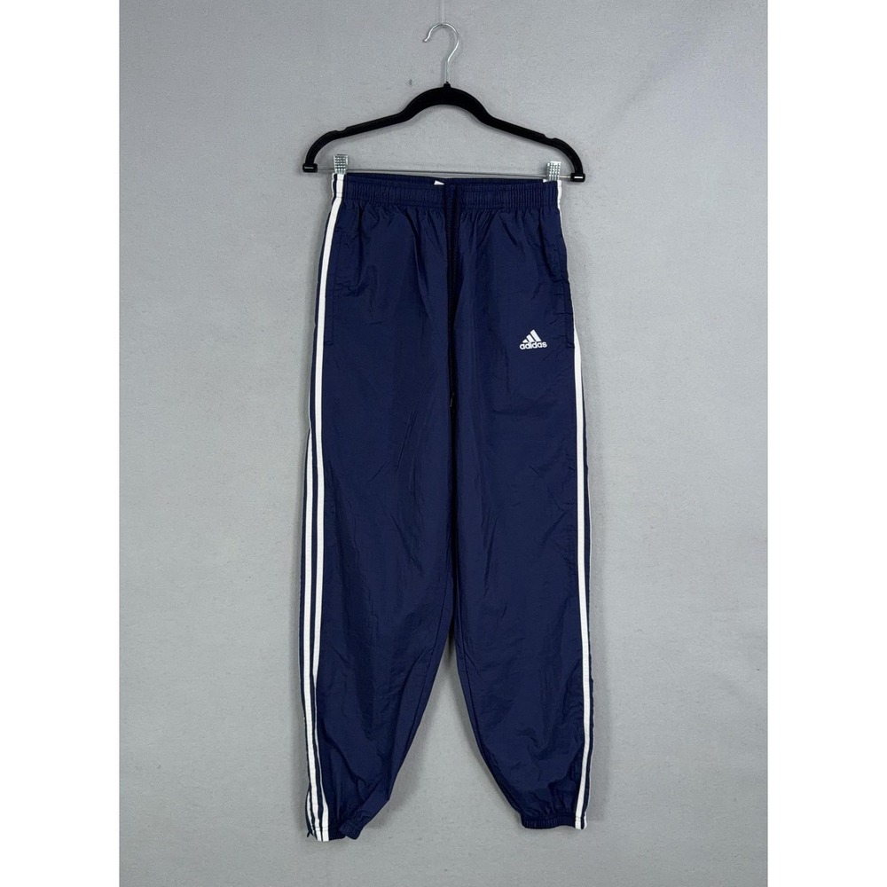 Vintage Adidas Pants Women Large Navy Blue Baggy Y2K Track 3-Stripes Zip Ankle